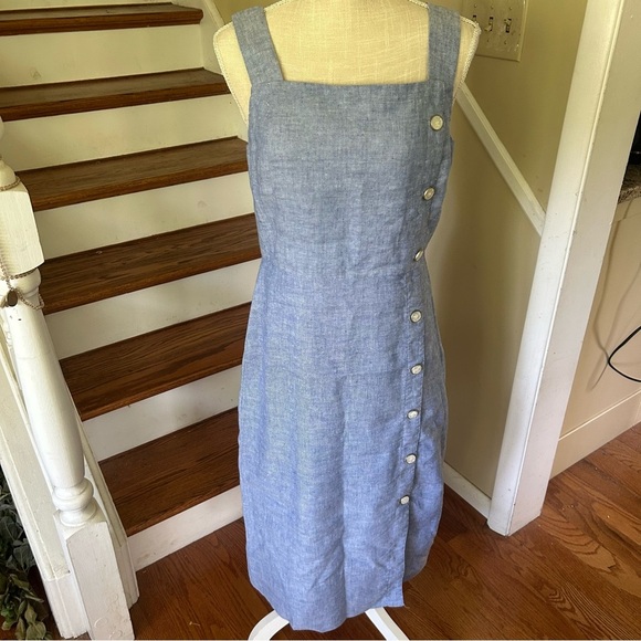 NWOT J McLaughlin Leah Linen-Blend Midi Dress. Chambray women’s size 4 side zip - Picture 5 of 13